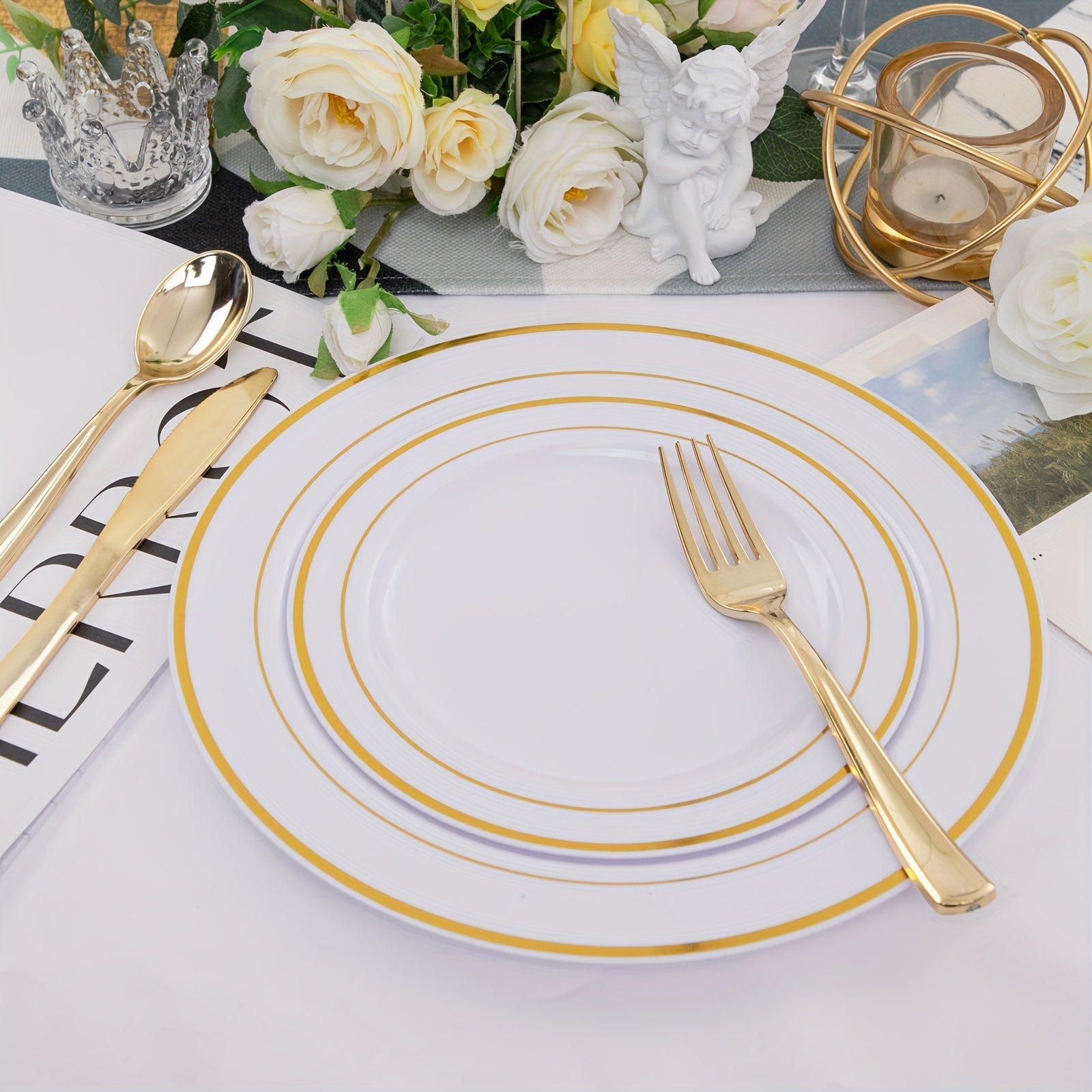 Elegant 50Piece Gold Dinnerware Set for Weddings Parties