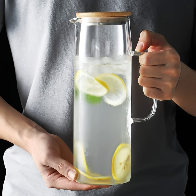 1pc Leak-Proof Glass Pitcher with Bamboo Lid, 1000ml/1500ml - Ideal