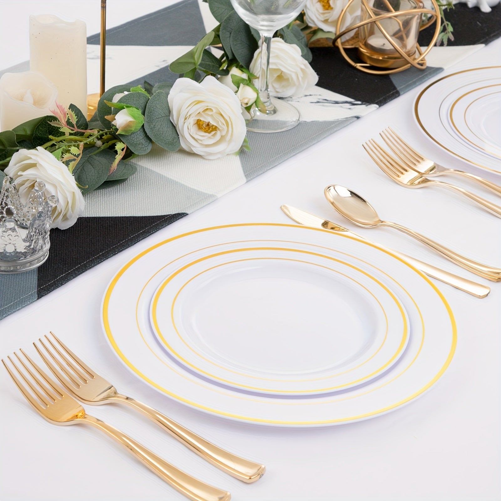 Elegant 50Piece Gold Dinnerware Set for Weddings  Parties
