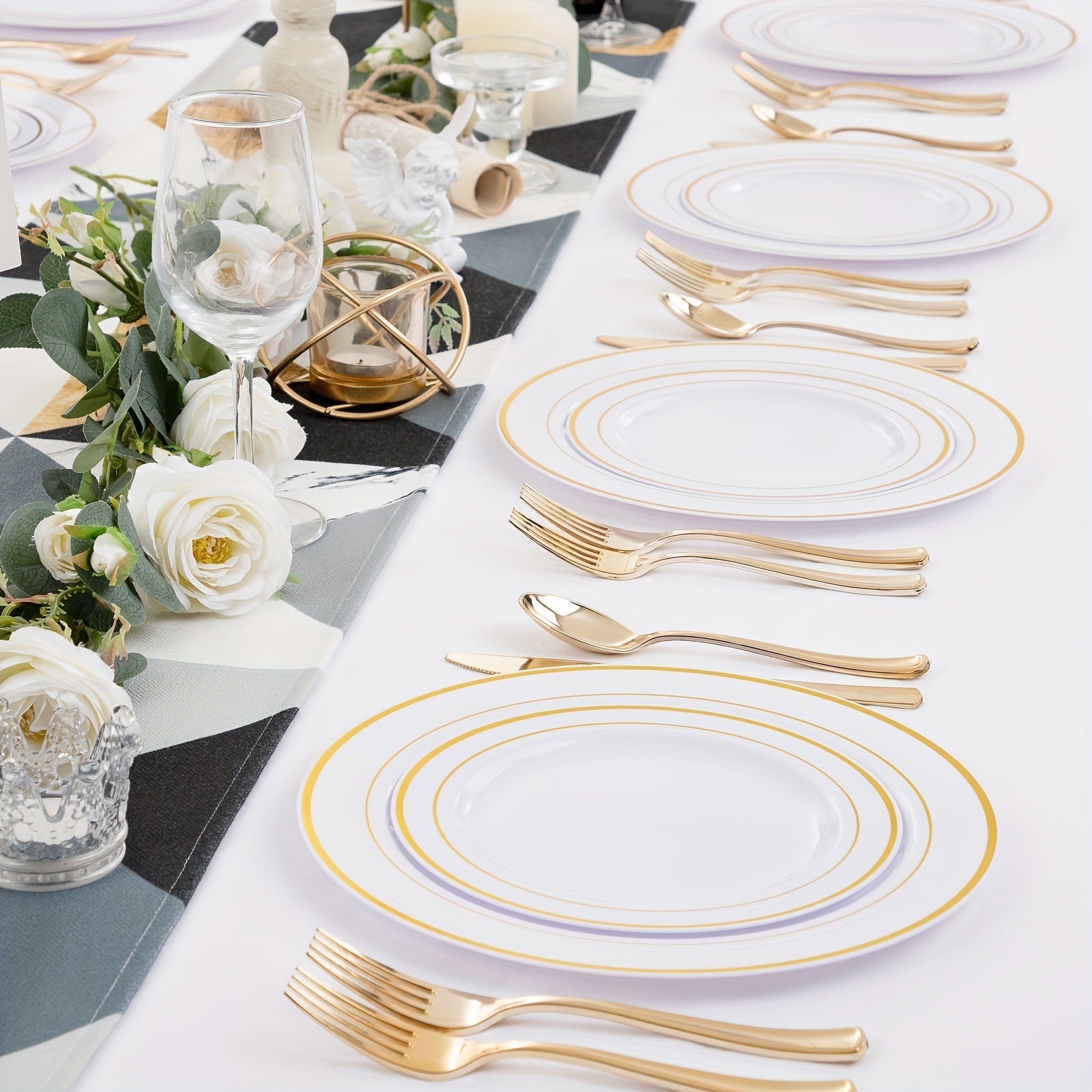 Elegant 50Piece Gold Dinnerware Set for Weddings  Parties