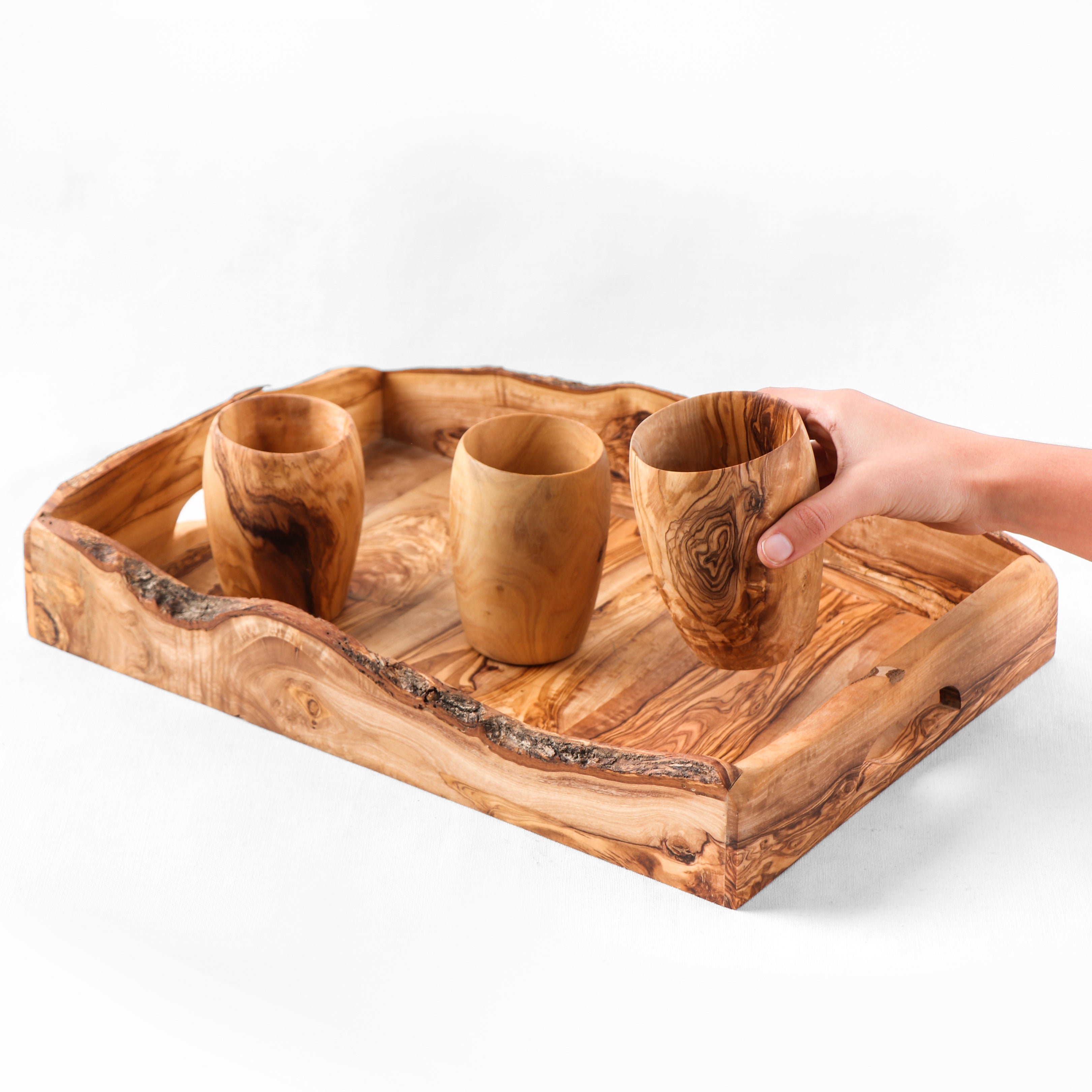 Handmade Olive Wood Rectangular Tray with Handles – Serving Board
