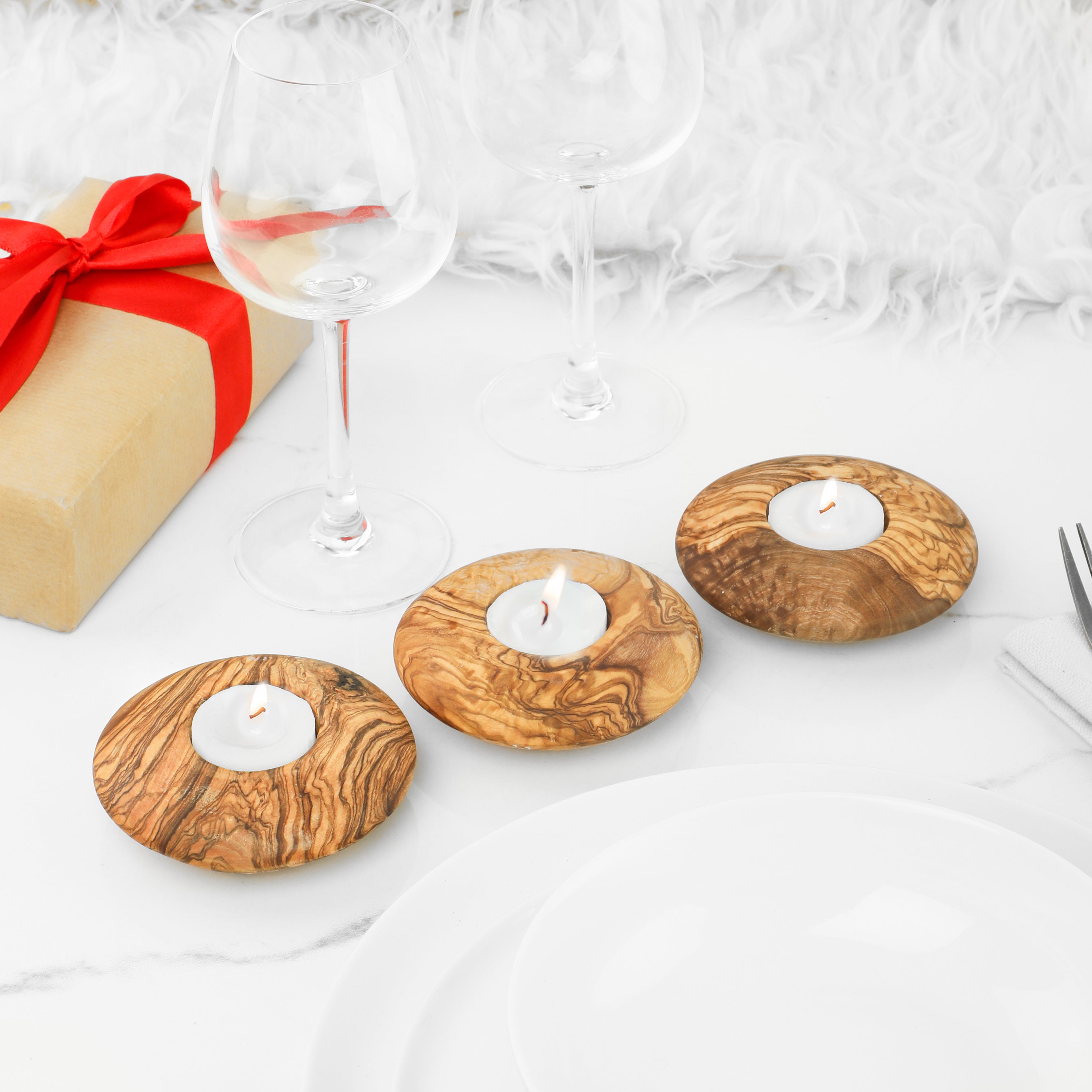 Candle Holder Round Shape – Olive Wood Accent Piece