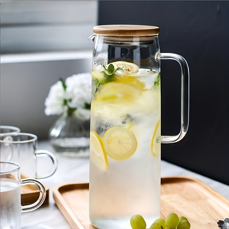 1pc Leak-Proof Glass Pitcher with Bamboo Lid, 1000ml/1500ml - Ideal